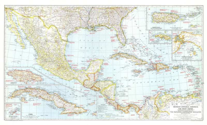 Mexico, Central America And The West Indies Map 1939 Maps.com