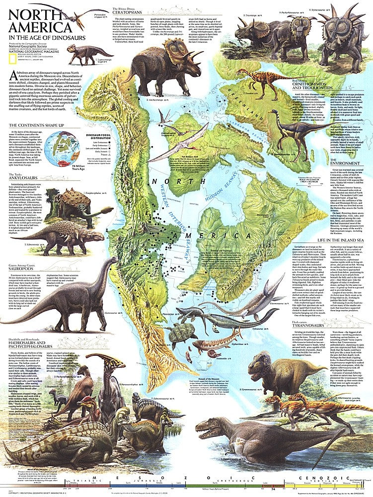 National Geographic North America in Dinosaur Age Wall Map Eastview