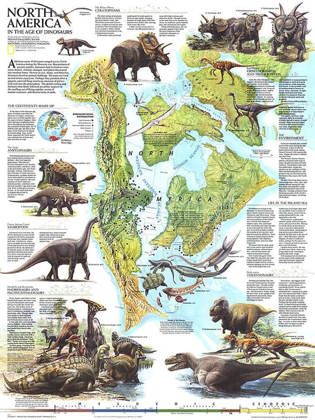 National Geographic North America in Dinosaur Age Wall Map Eastview