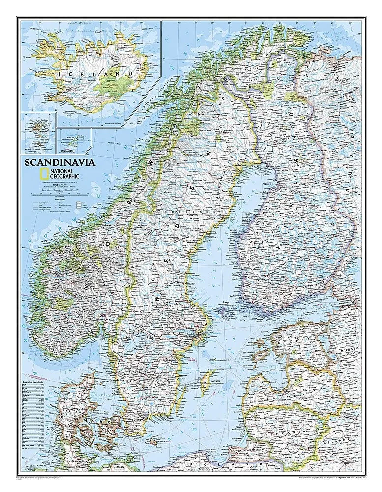 National Geographic Scandinavia with Iceland Wall Map - 23.5" x 30.25" Maps.com