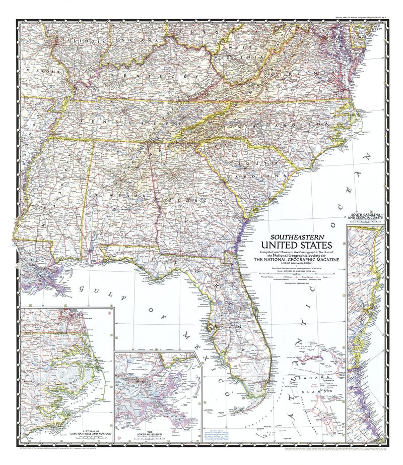 Southeastern United States Map 1947 Maps.com