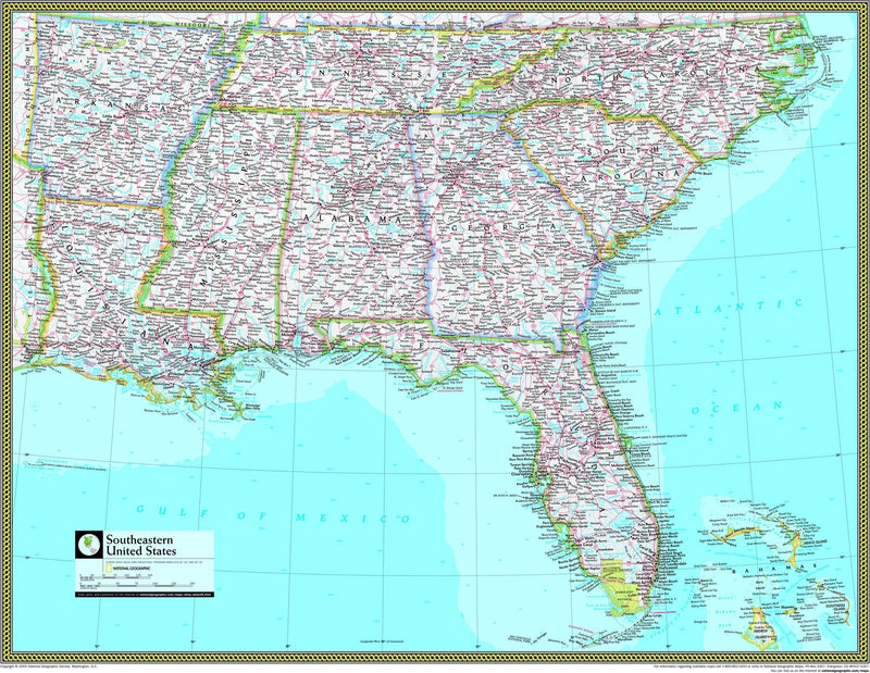 National Geographic Southeastern US Wall Map Maps.com
