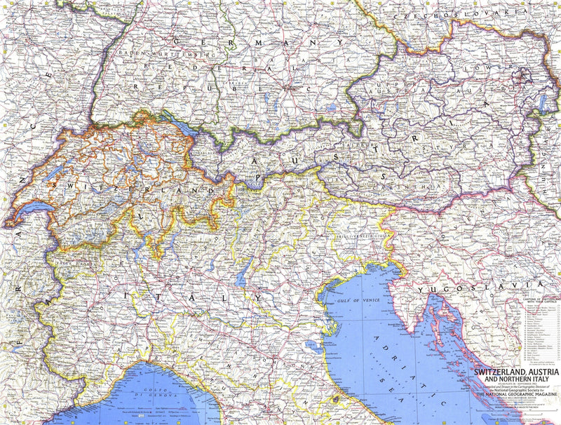 Switzerland, Austria, and Northern Italy Map 1965 Maps.com