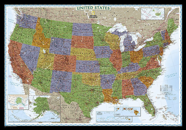 This Decorative USA Wall Map by National GeographicMaps combines vivid ...
