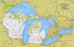 Wisconsin, Michigan, And The Great Lakes Map 1973