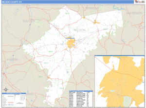 Nelson County, Kentucky Zip Code Wall Map