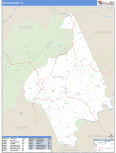 Nelson County, Virginia Zip Code Wall Map