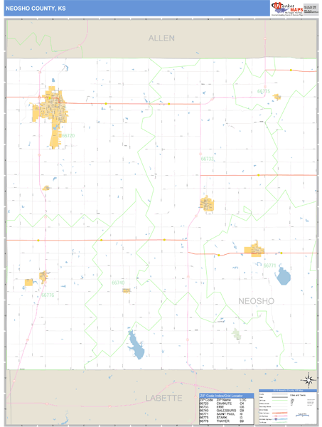 Neosho County, Kansas Zip Code Wall Map Market Maps (IDI)