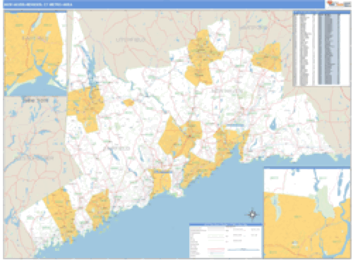 Ct Map Meridan New Haven-Meriden, Connecticut Metro Area Wall Map | Map Geek.com