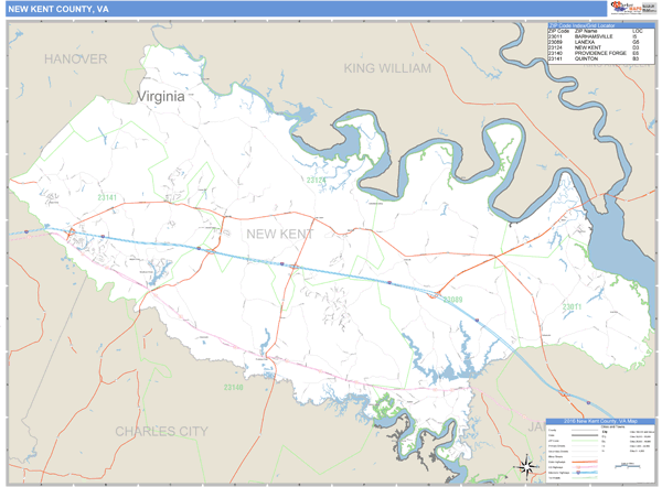 New Kent County, Virginia Zip Code Wall Map Market Maps (IDI)
