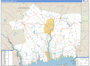 New London County, Connecticut Zip Code Wall Map