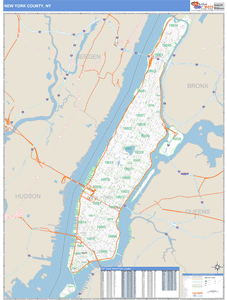 New York County, New York Zip Code Wall Map
