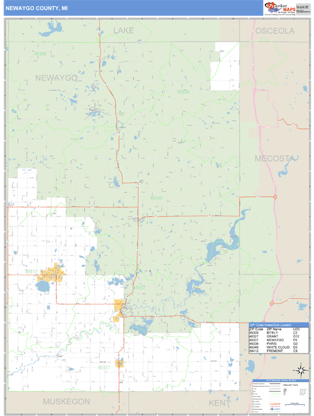 Newaygo County, Michigan Zip Code Wall Map Market Maps (IDI)