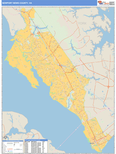 Newport News County, Virginia Zip Code Wall Map