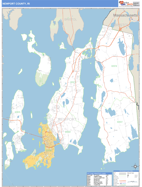 Newport County, Rhode Island Zip Code Wall Map Market Maps (IDI)