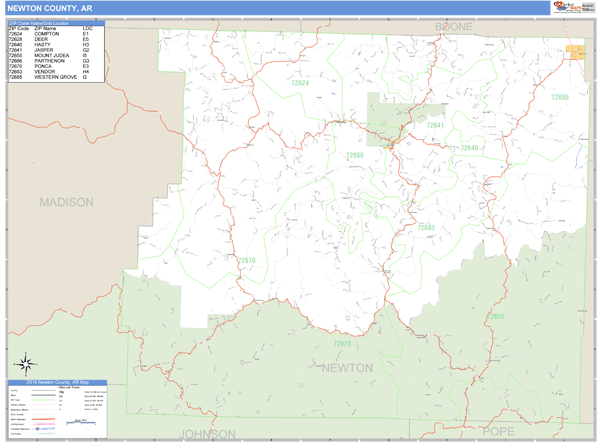 Newton County, Arkansas Zip Code Wall Map Market Maps (IDI)