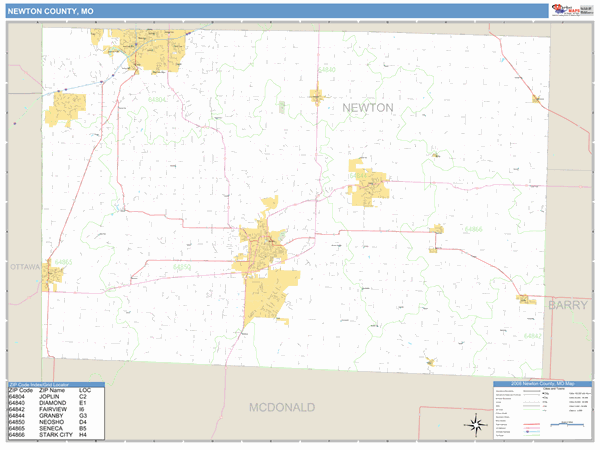 Newton County, Missouri Zip Code Wall Map Market Maps (IDI)