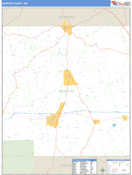 Newton County, Mississippi Zip Code Wall Map Market Maps (IDI)