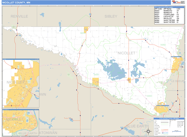Nicollet County, Minnesota Zip Code Wall Map Market Maps (IDI)