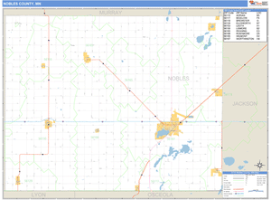 Nobles County, Minnesota Zip Code Wall Map