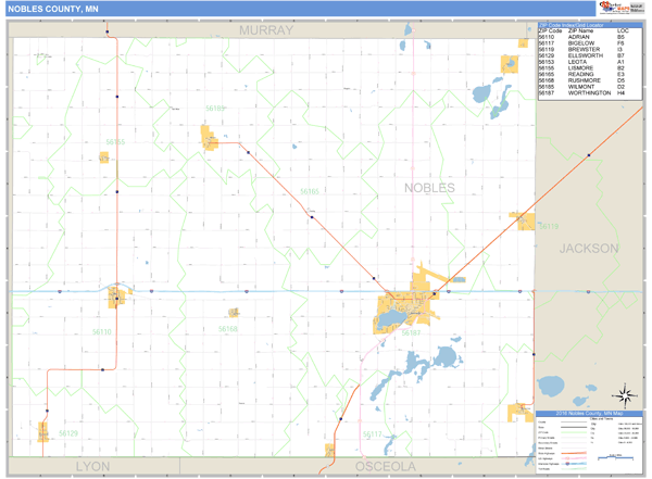 Nobles County, Minnesota Zip Code Wall Map Market Maps (IDI)