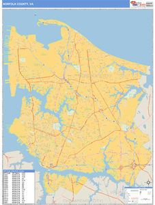Norfolk County, Virginia Zip Code Wall Map