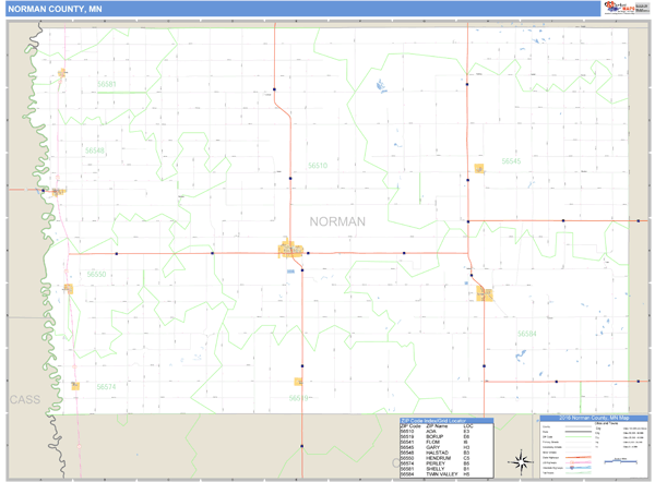 Norman County, Minnesota Zip Code Wall Map Market Maps (IDI)
