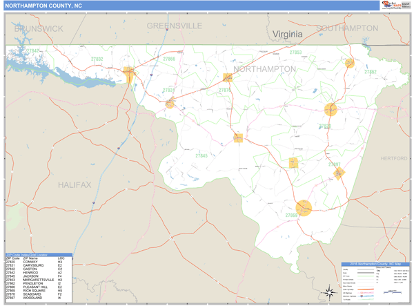 Northampton County, North Carolina Zip Code Wall Map Market Maps (IDI)