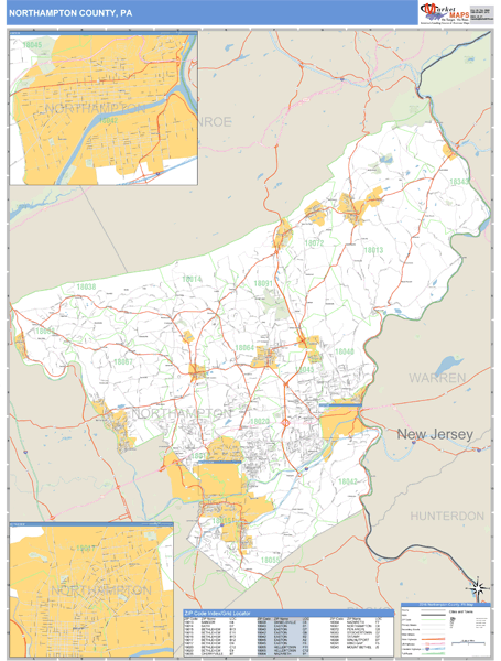 Northampton County, Pennsylvania Zip Code Wall Map | Map Geek.com