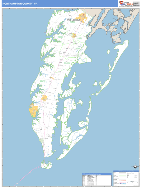 Northampton County, Virginia Zip Code Wall Map Market Maps (IDI)