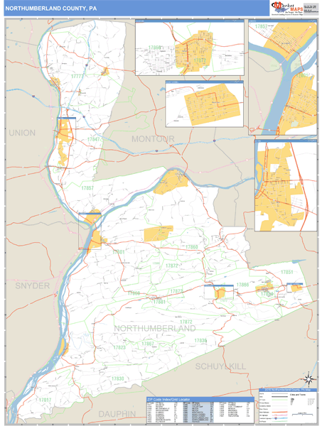 Northumberland County, Pennsylvania Zip Code Wall Map Market Maps (IDI)