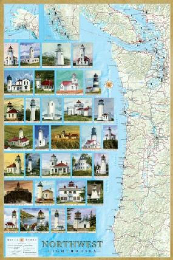 Northwest Lighthouses Map - Laminated Poster Eastview