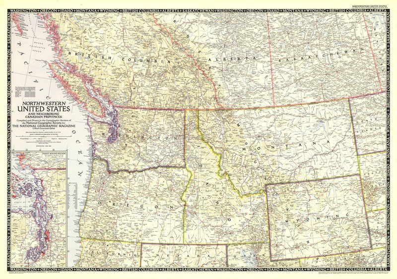 Northwestern United States and Canadian Provinces Map 1950 Maps.com