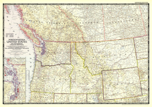 Northwestern United States and Canadian Provinces Map 1950 Maps.com