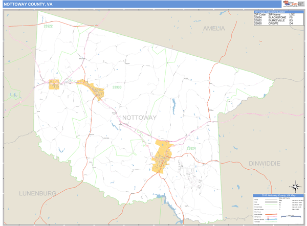 Nottoway County, Virginia Zip Code Wall Map Market Maps (IDI)