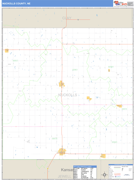 Nuckolls County, Nebraska Zip Code Wall Map Market Maps (IDI)