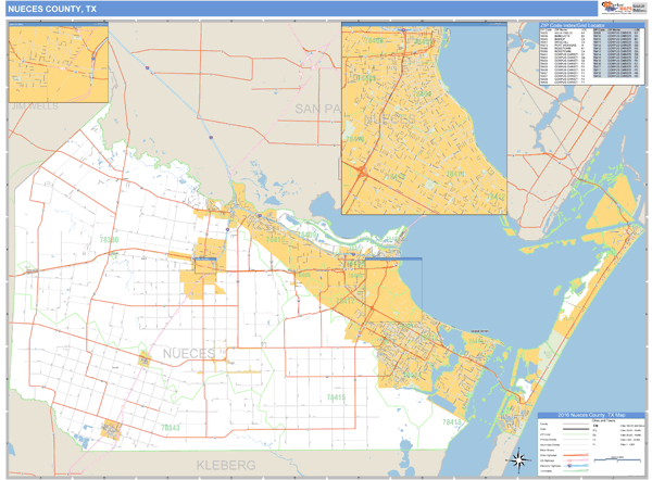 Nueces County, Texas Zip Code Wall Map Market Maps (IDI)