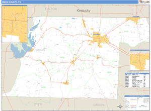 Obion County, Tennessee Zip Code Wall Map