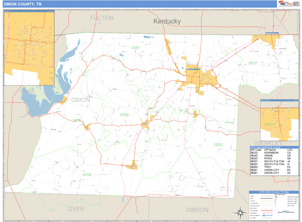 Obion County, Tennessee Zip Code Wall Map Market Maps (IDI)