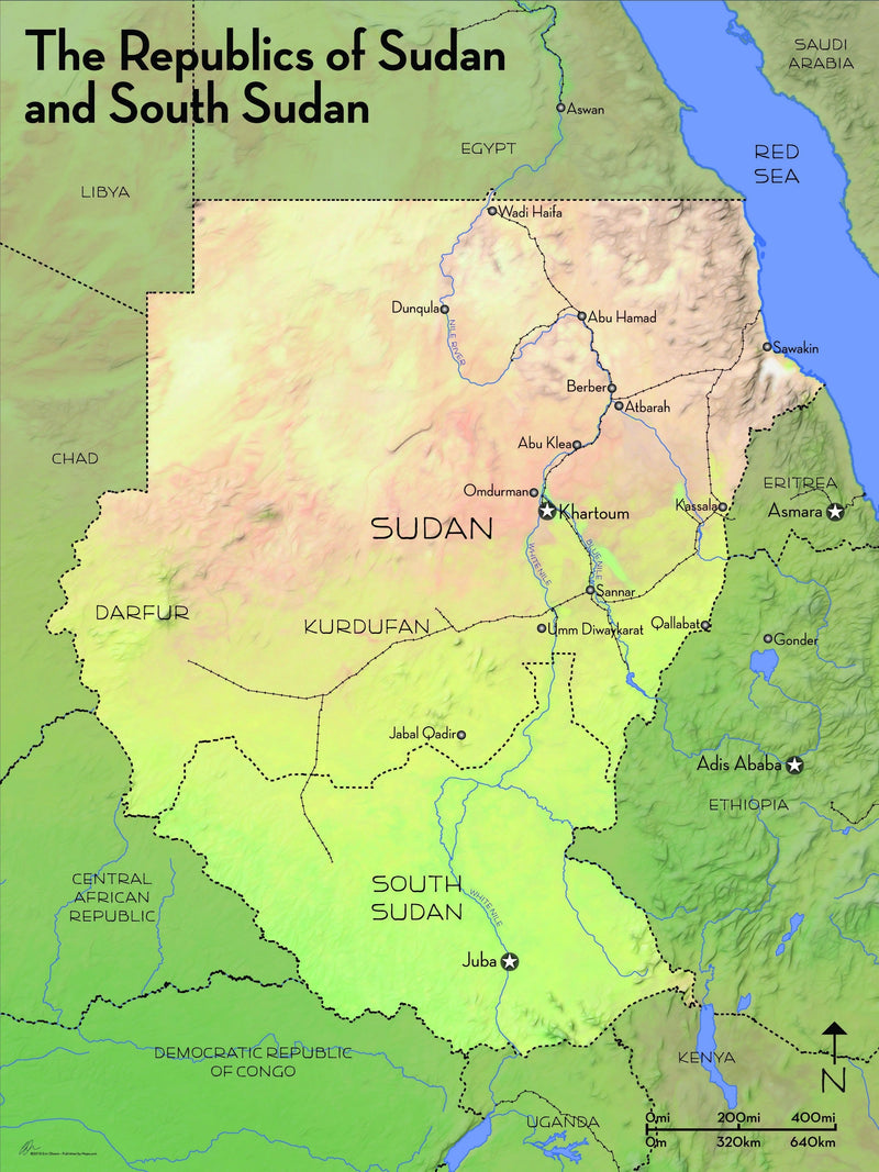 Physical Map of Sudan / South Sudan Maps.com