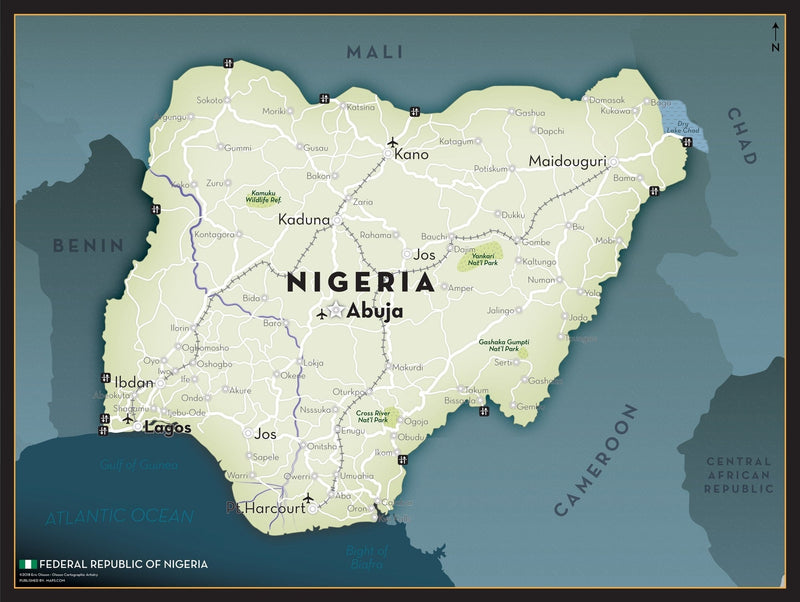 Nigeria Executive Style Wall Map Maps.com