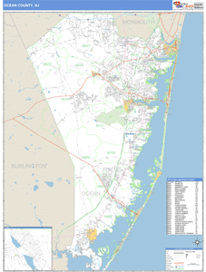 Ocean County, New Jersey Zip Code Wall Map