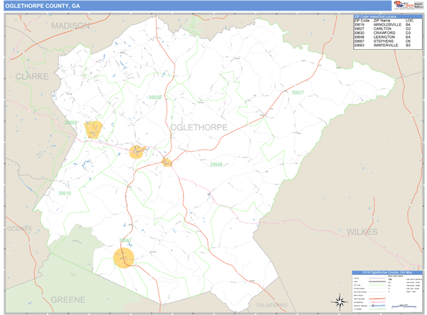 Oglethorpe County, Georgia Zip Code Wall Map Market Maps (IDI)