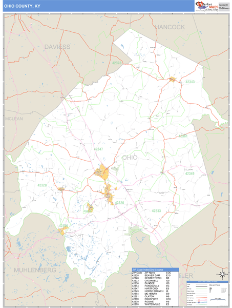 Ohio County, Kentucky Zip Code Wall Map Market Maps (IDI)