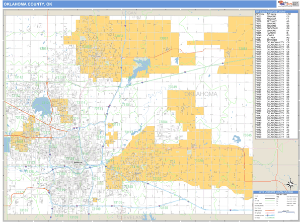 Oklahoma County, Oklahoma Zip Code Wall Map Market Maps (IDI)