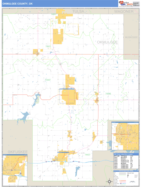 Okmulgee County, Oklahoma Zip Code Wall Map Market Maps (IDI)