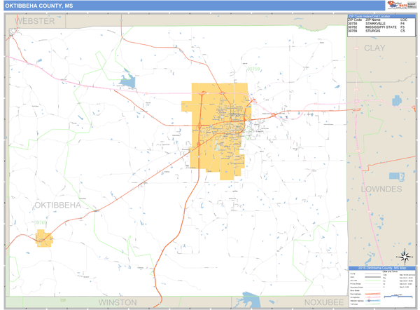 Oktibbeha County, Mississippi Zip Code Wall Map Market Maps (IDI)