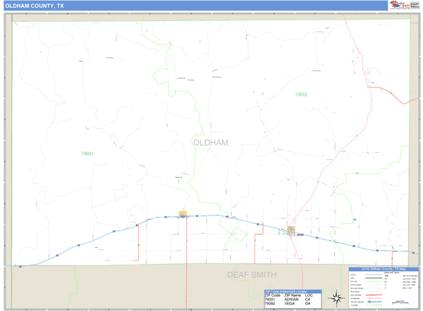 Oldham County, Texas Zip Code Wall Map | Map Geek.com