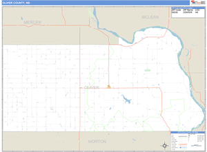 Oliver County, North Dakota Zip Code Wall Map