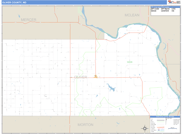 Oliver County, North Dakota Zip Code Wall Map Market Maps (IDI)